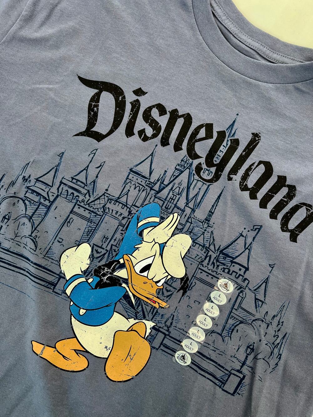 Disneyland Donald Duck Vintage Style Adult Slate Grey Tee - Size Large - NWT